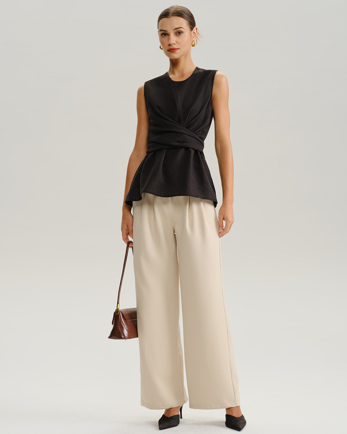 Black Round Neck Wrap Tank Top