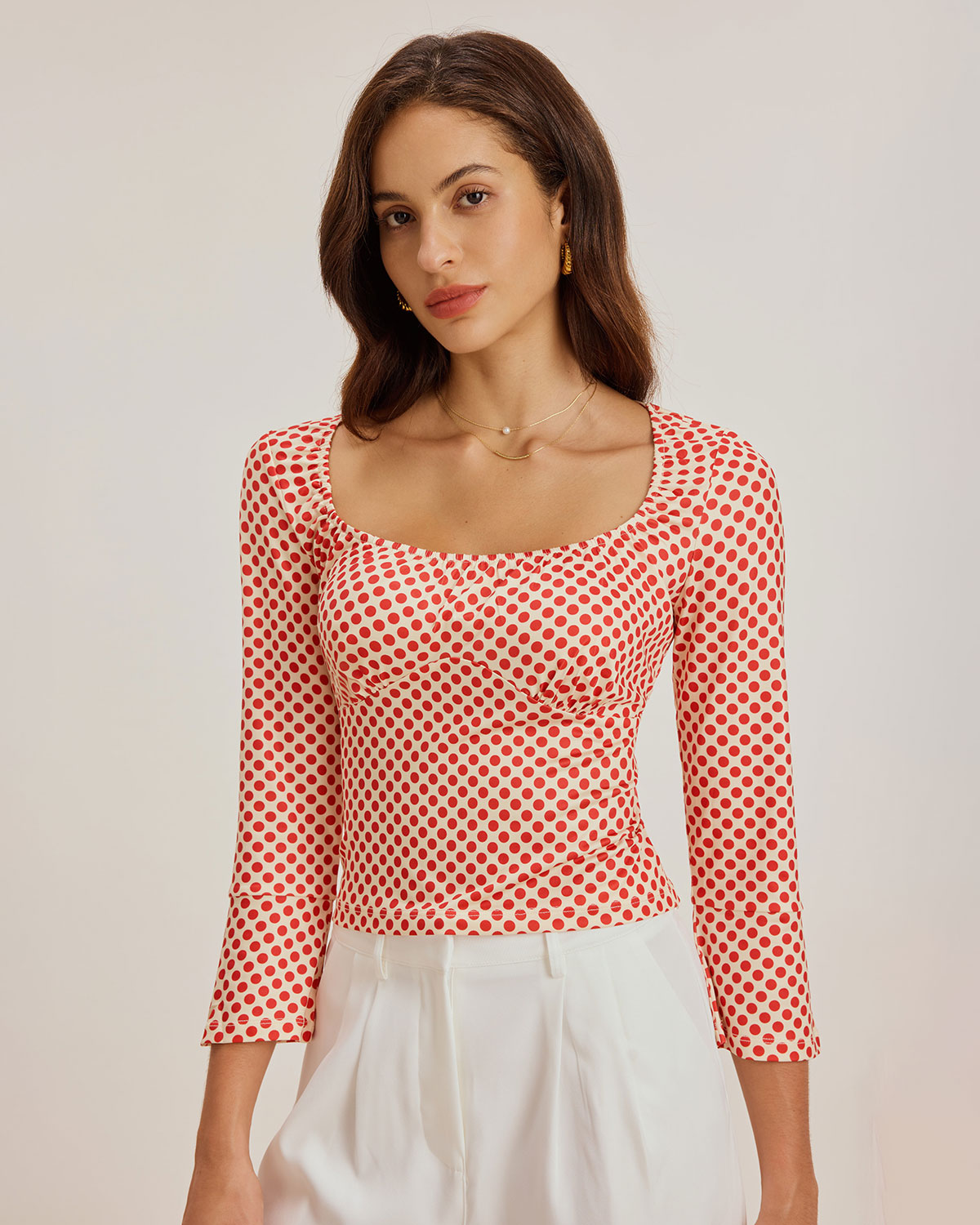 Polka Dot U Neck Bell Sleeve Tee