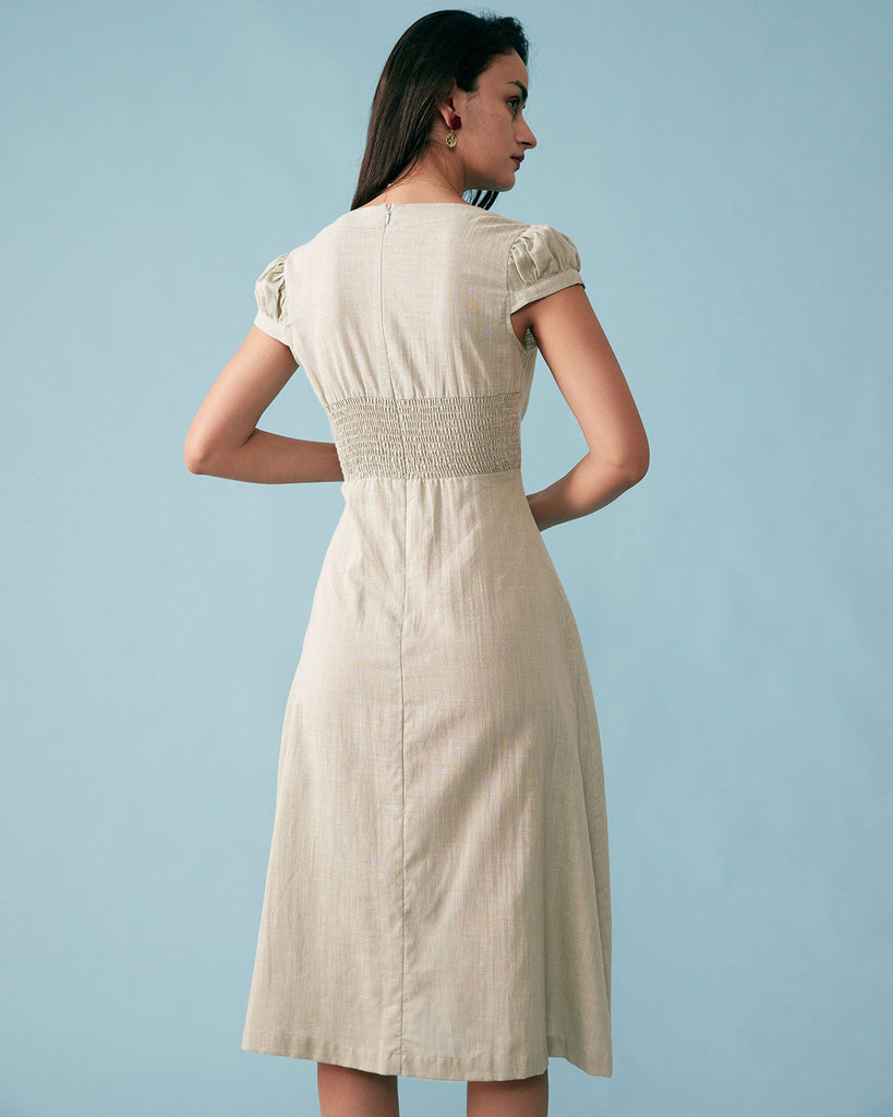 Cap Sleeve Split Hem Midi Dress Dresses - RIHOAS