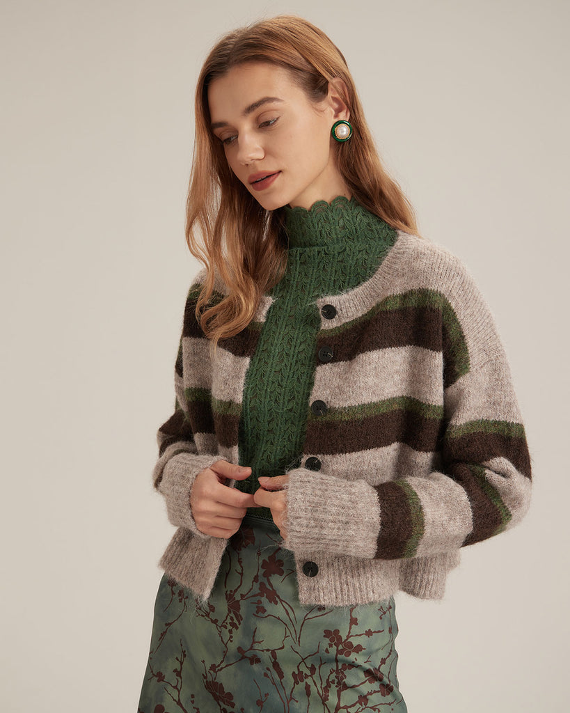 Crew-neck color-matching sweater Grey Tops - RIHOAS