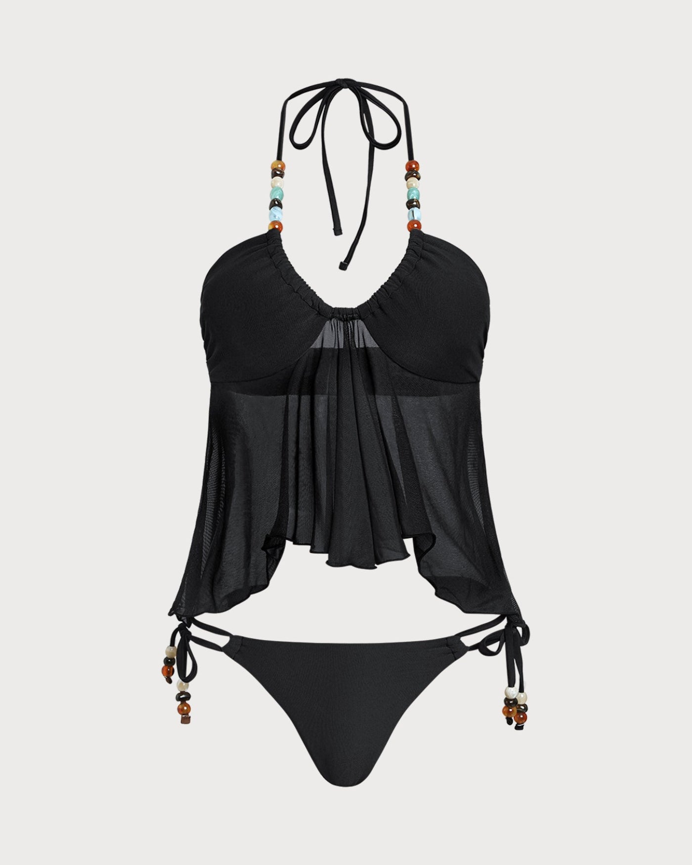 Knitted Polyester Tankini Suit Black Tankinis - RIHOAS