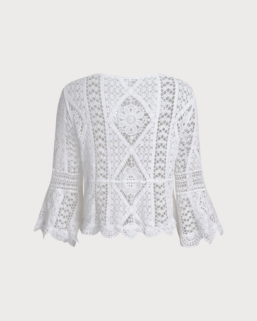 Ladies' crocheted polyester blouse Tops - RIHOAS