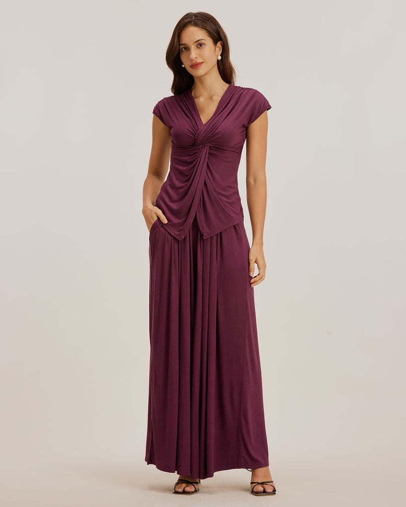 Ladies' knitted rayon suit Purple Two-Piece Outfits - RIHOAS