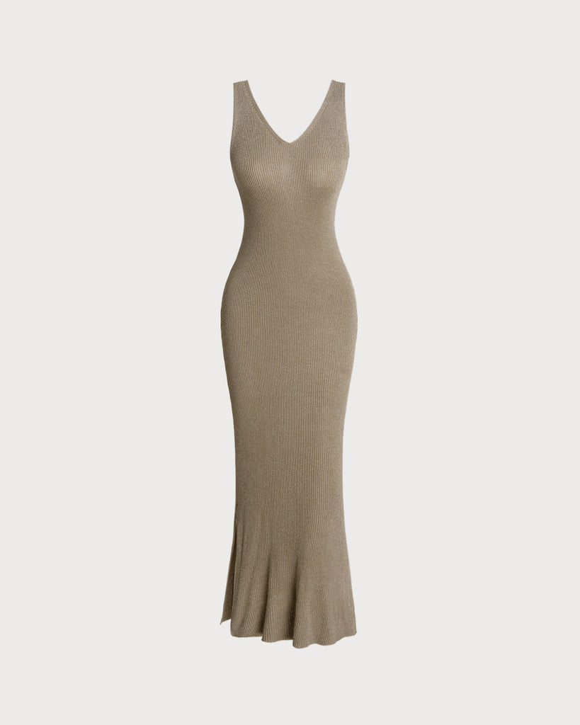 Ladies' woolen viscose Midi Dresses Khaki Dresses - RIHOAS
