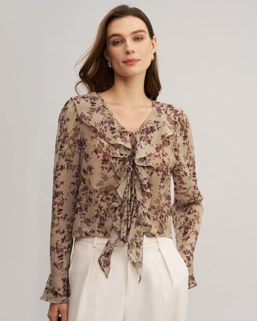 Ladies' woven chiffon shirt Pink Tops - RIHOAS