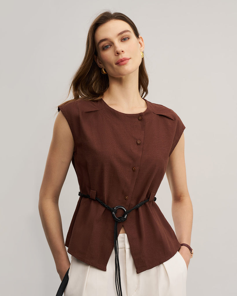 Ladies' woven cotton coat Dark Coffee Tops - RIHOAS