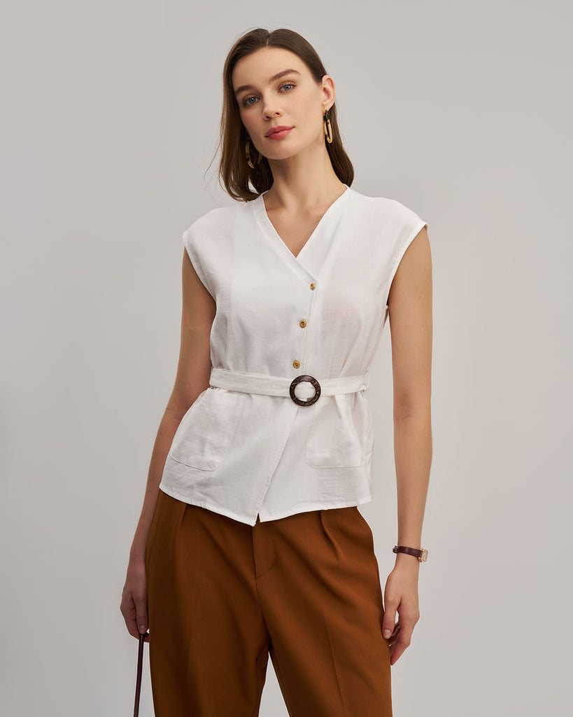 Ladies' woven cotton coat White Tops - RIHOAS