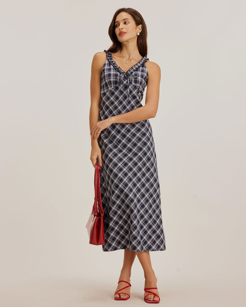 Ladies' woven polyester checkered dress Dresses - RIHOAS