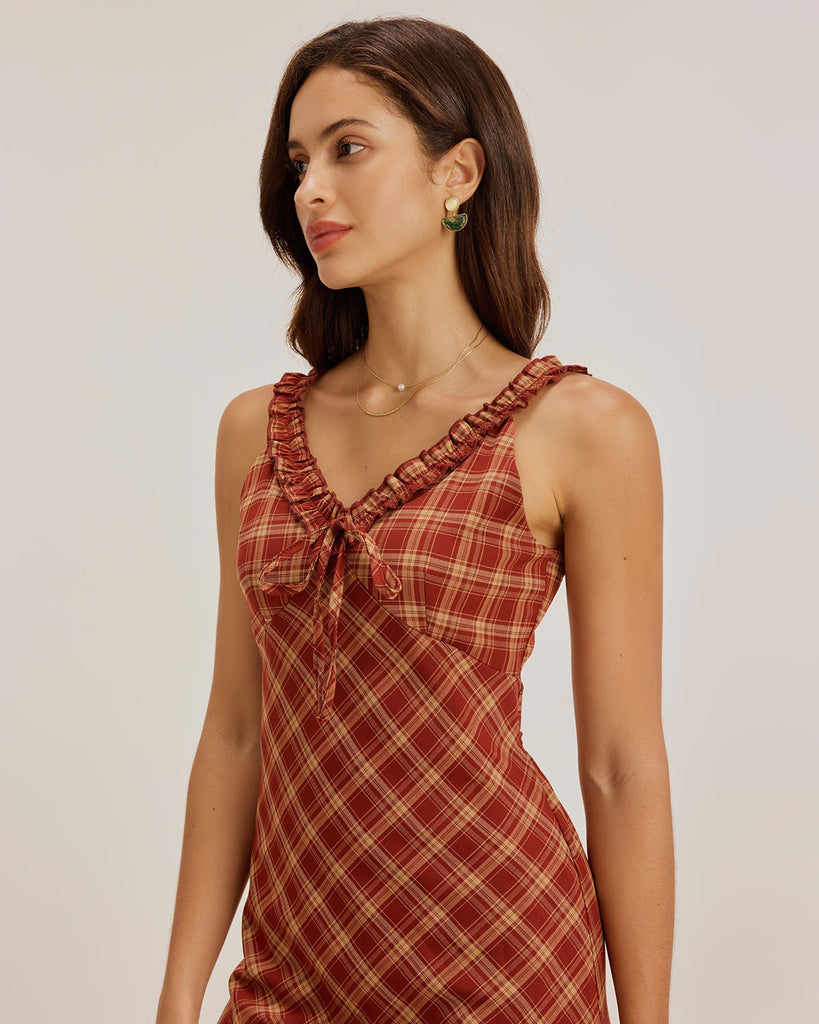 Ladies' woven polyester checkered dress Dresses - RIHOAS