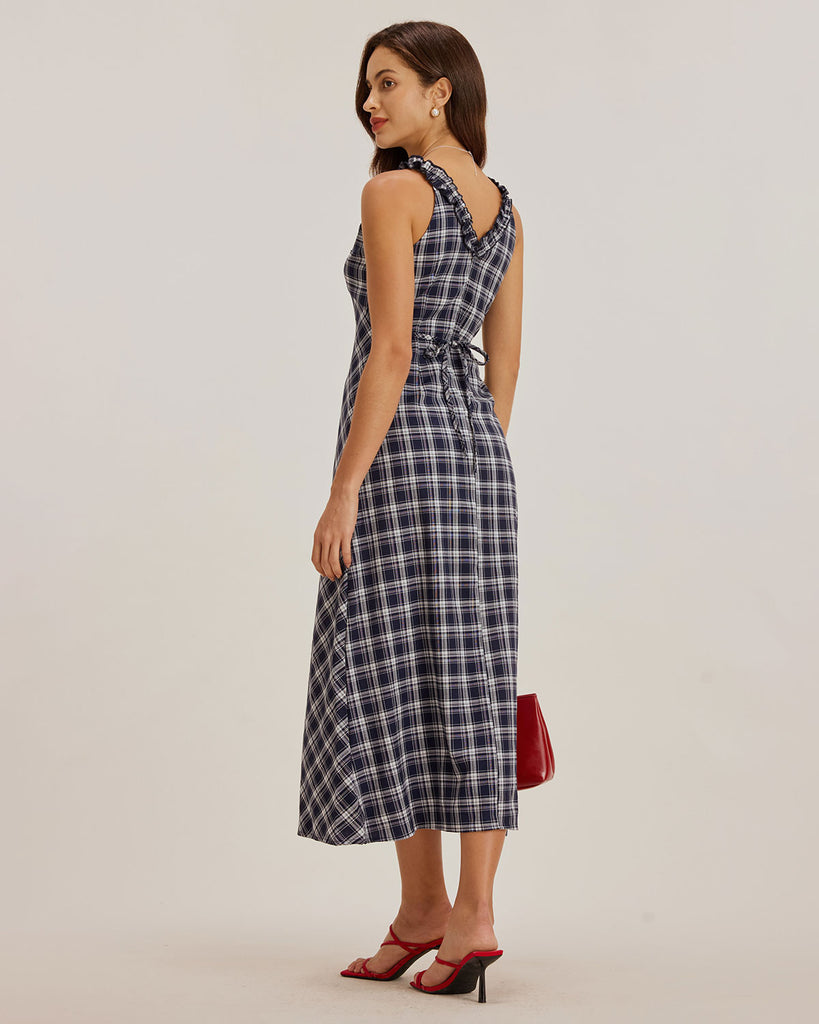 Ladies' woven polyester checkered dress Dresses - RIHOAS