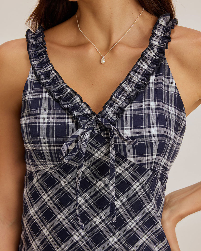 Ladies' woven polyester checkered dress Dresses - RIHOAS