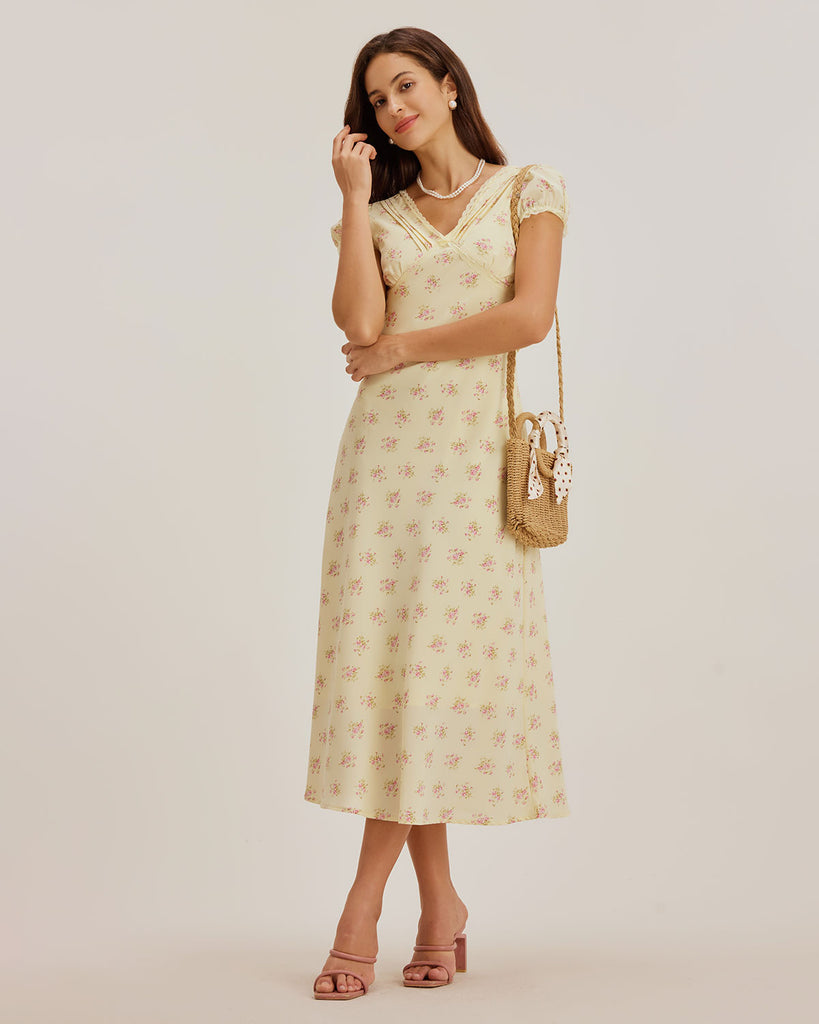 Ladies' woven polyester dress Yellow Dresses - RIHOAS