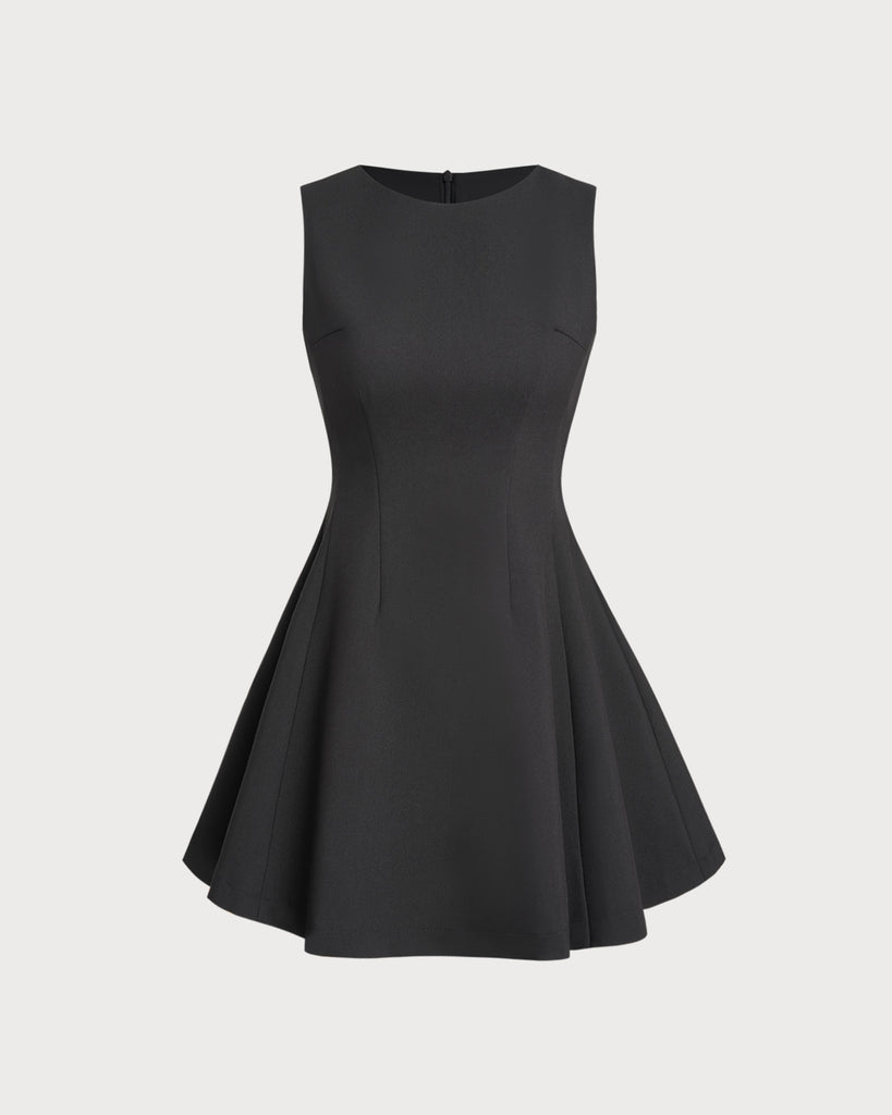 Ladies' woven polyester Mini Dresses Black Dresses - RIHOAS
