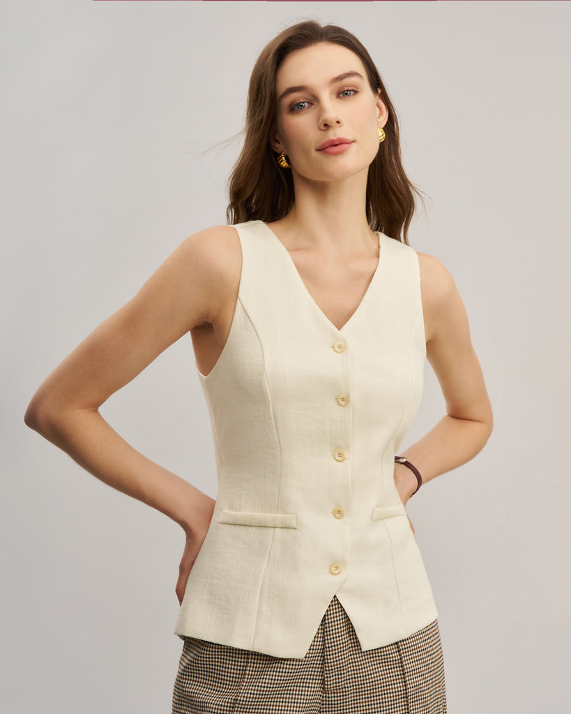 Ladies' woven polyester vest White Tops - RIHOAS