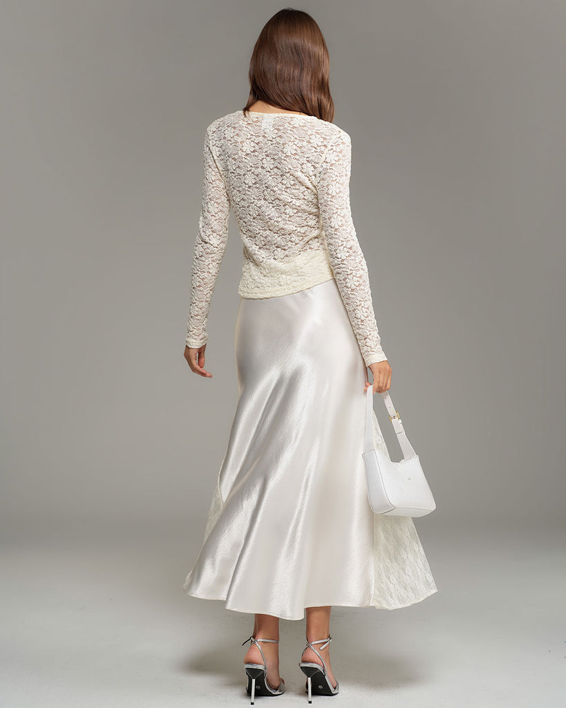 Beige Elastic Waist Natural Waisted Mermaid Skirt