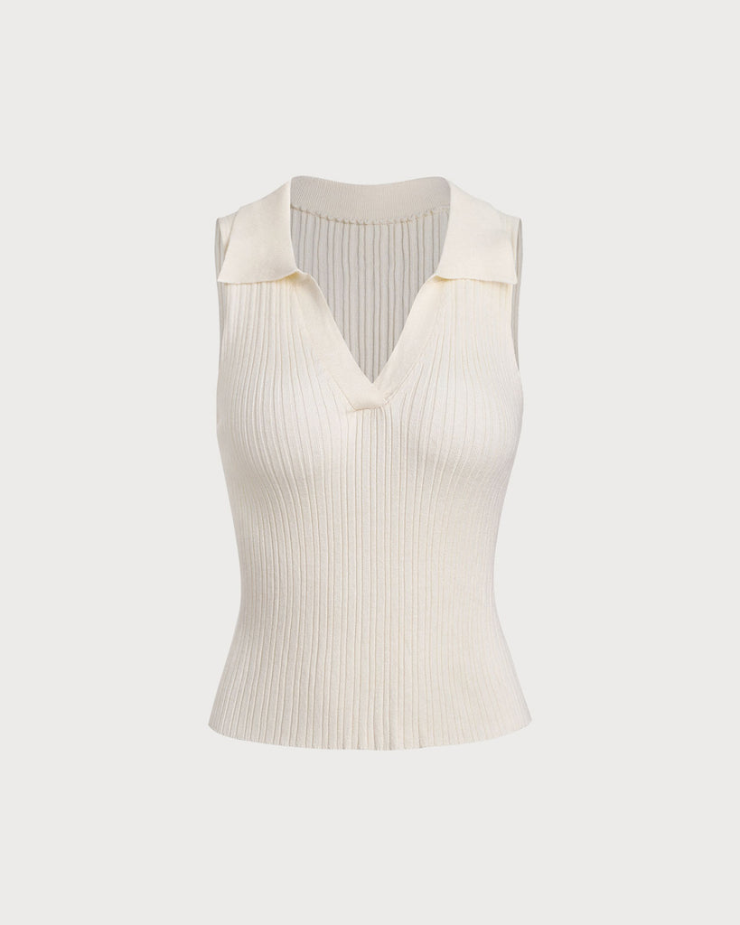 Women'S Knitwear Nylon/Polyester Blended Vest Beige Tops - RIHOAS