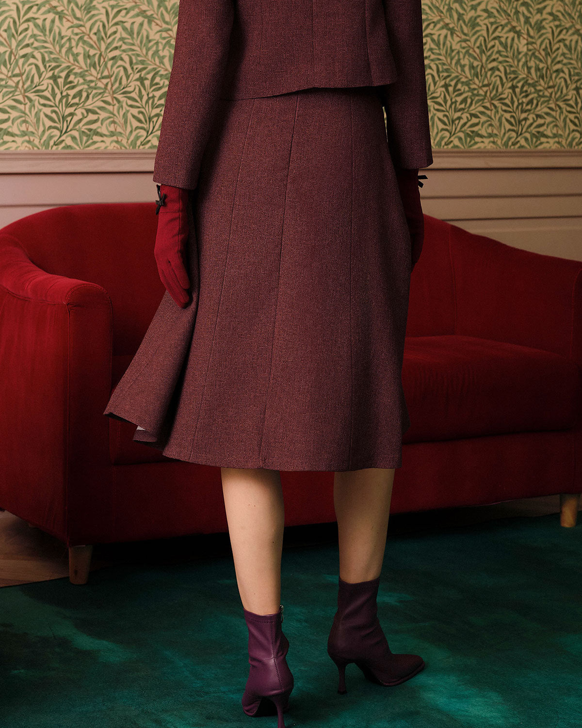 Burgundy High Waisted Tweed Skirt - Women's High Waisted A Line Tweed Pleated Mini Skirt - Burgundy - Bottoms | RIHOAS Burgundy High Waisted Tweed Skirt - Women's High Waisted A Line Tweed Pleated Mini Skirt - Burgundy - Bottoms | RIHOAS