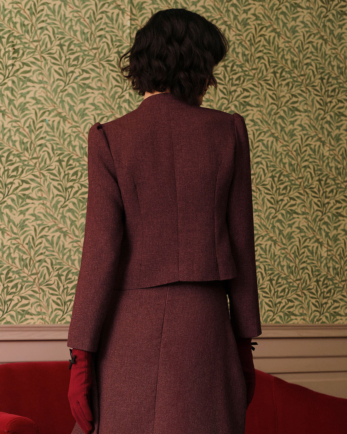 Burgundy Retro Single-breasted Tweed Jacket & Reviews - Burgundy - Outerwear | RIHOAS Burgundy Retro Single-breasted Tweed Jacket & Reviews - Burgundy - Outerwear | RIHOAS
