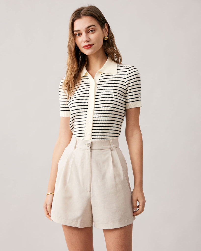 The Collared Stripe Knit Top Tops - RIHOAS