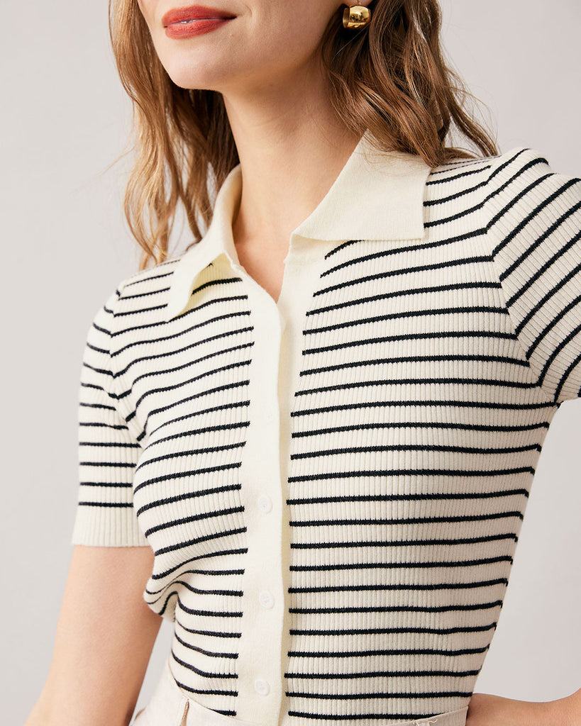 The Collared Stripe Knit Top Tops - RIHOAS