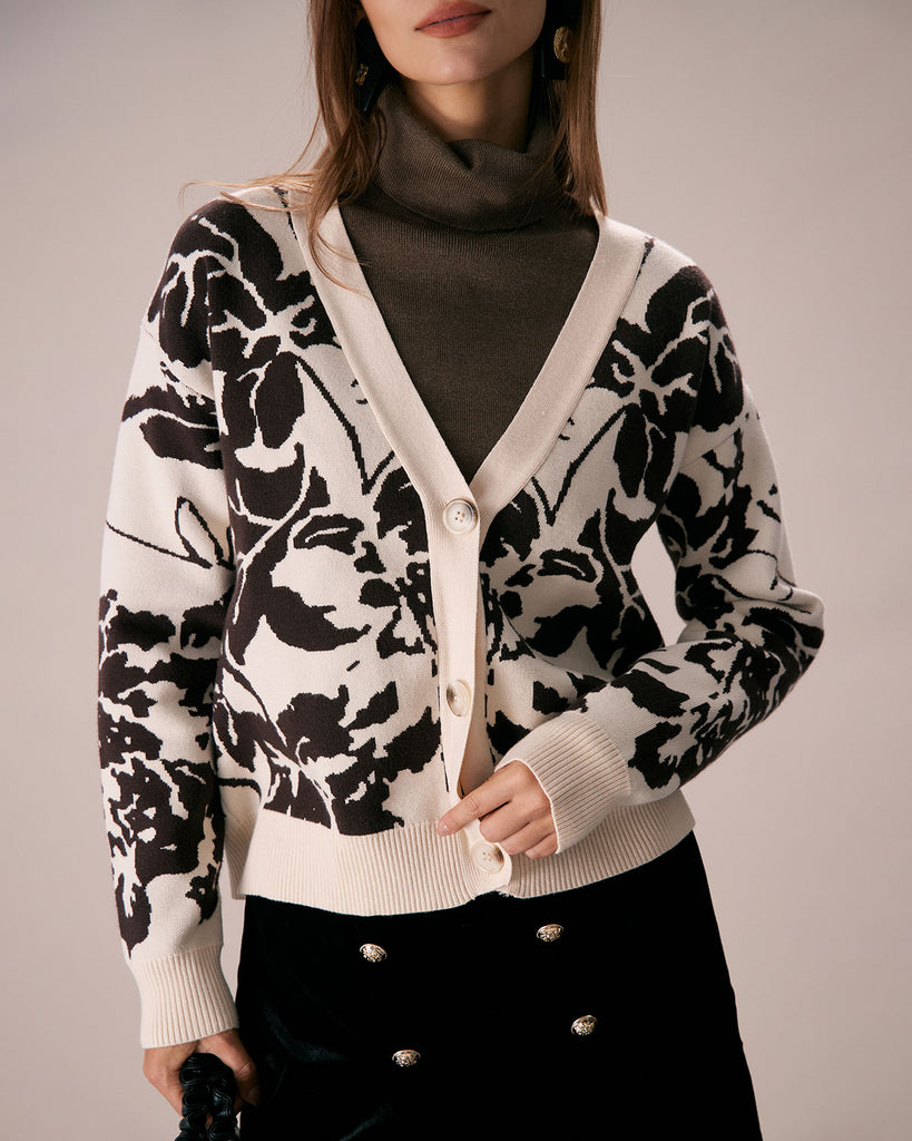The Abstract Print Button Cardigan Tops - RIHOAS