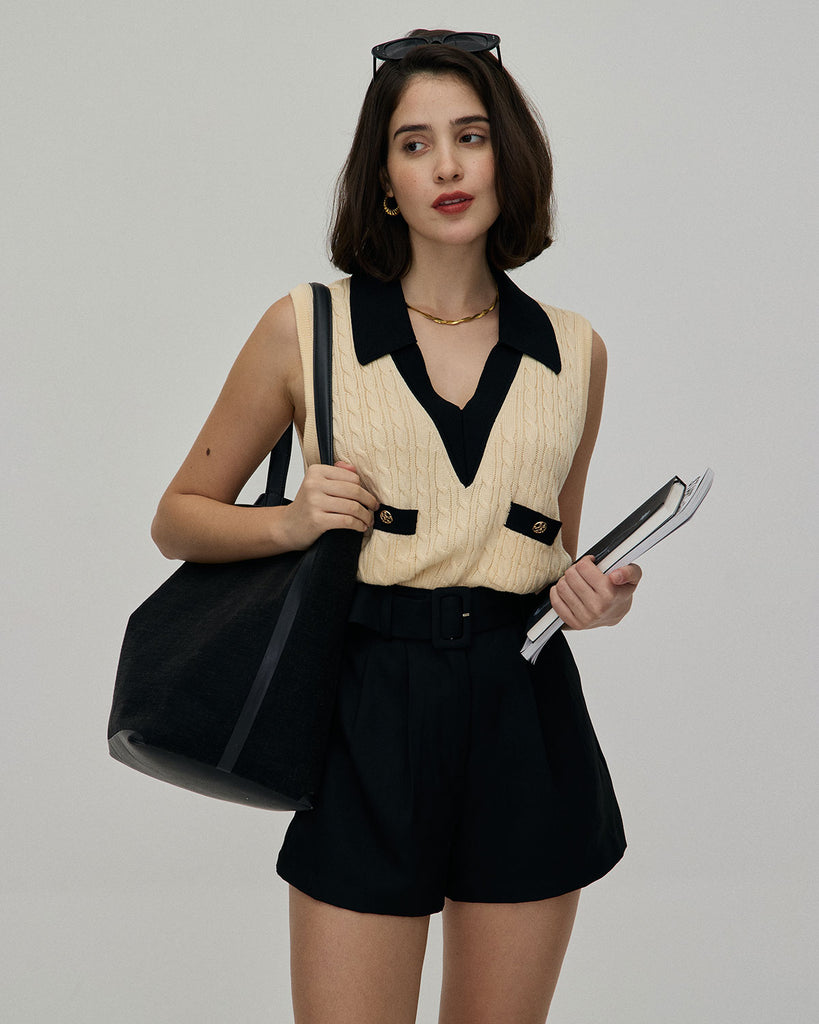 MOD Apricot And Black Summer Contrast Binding Crop Tank Top