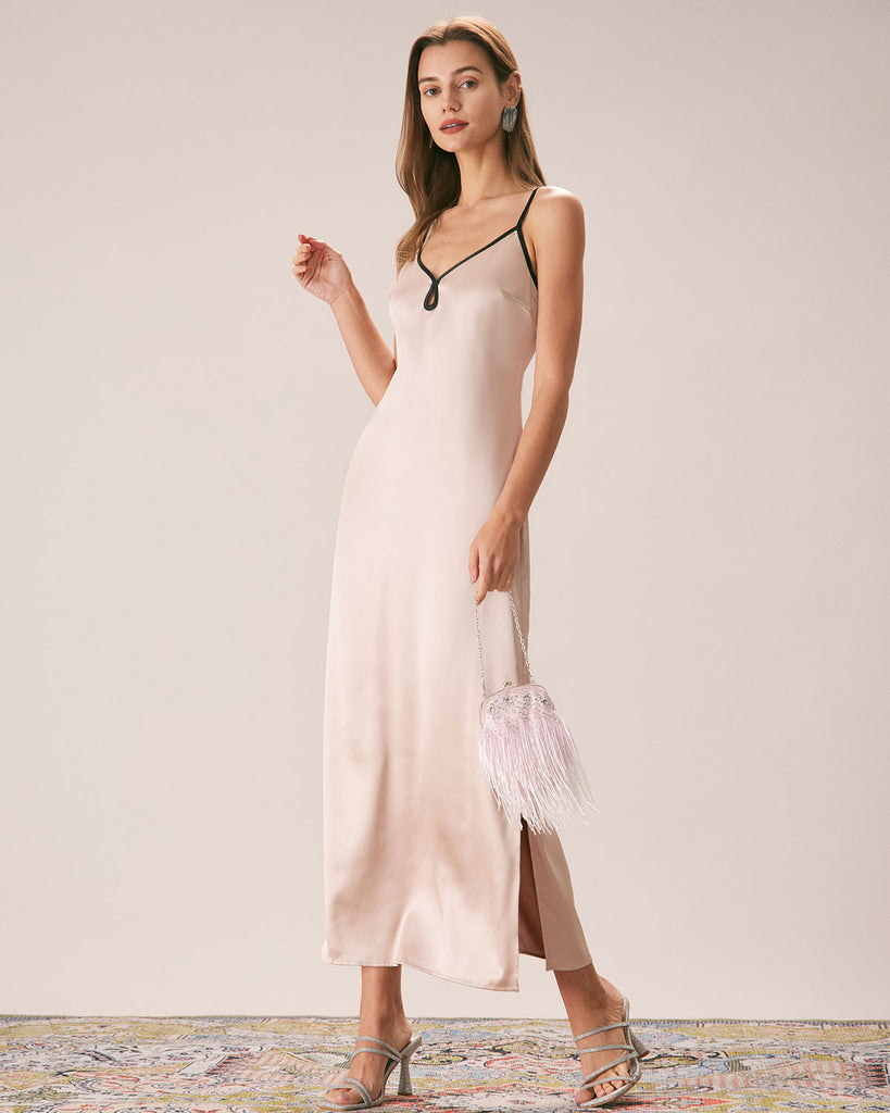 The Apricot Contrast Satin Maxi Dress Dresses - RIHOAS