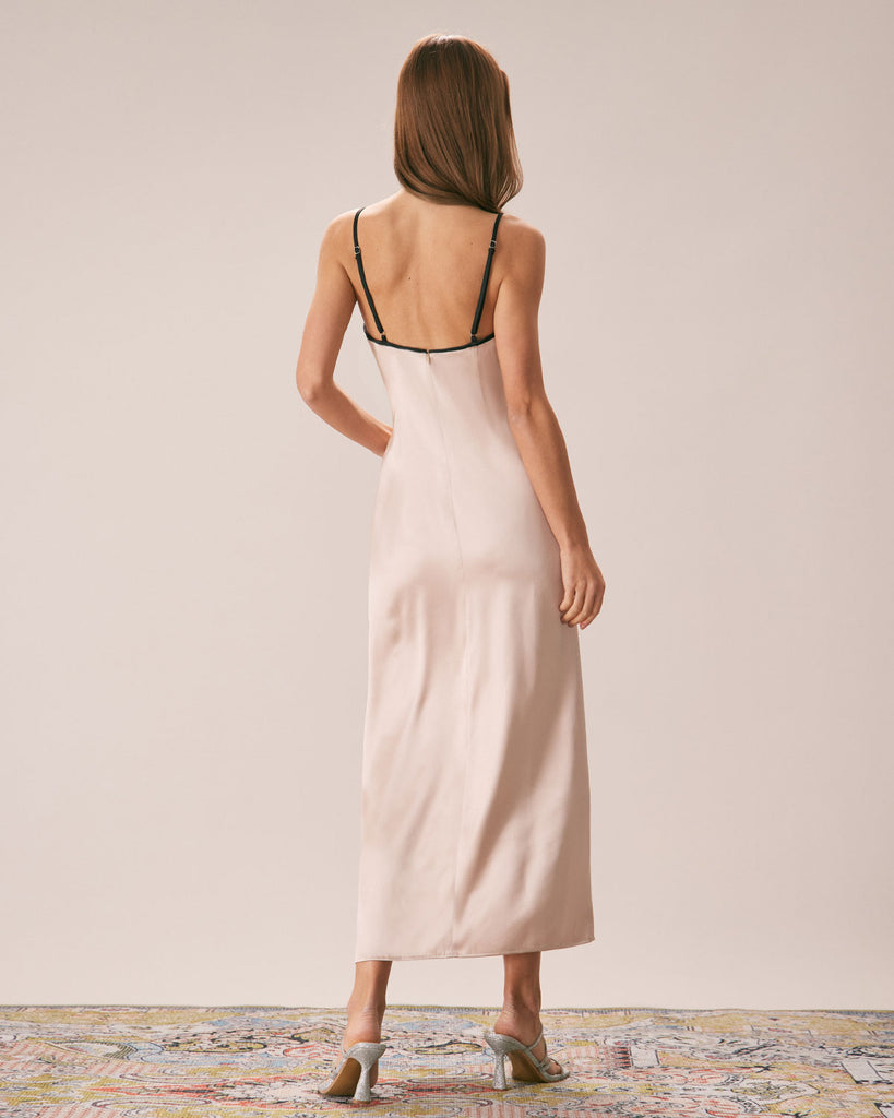 The Apricot Contrast Satin Maxi Dress Dresses - RIHOAS