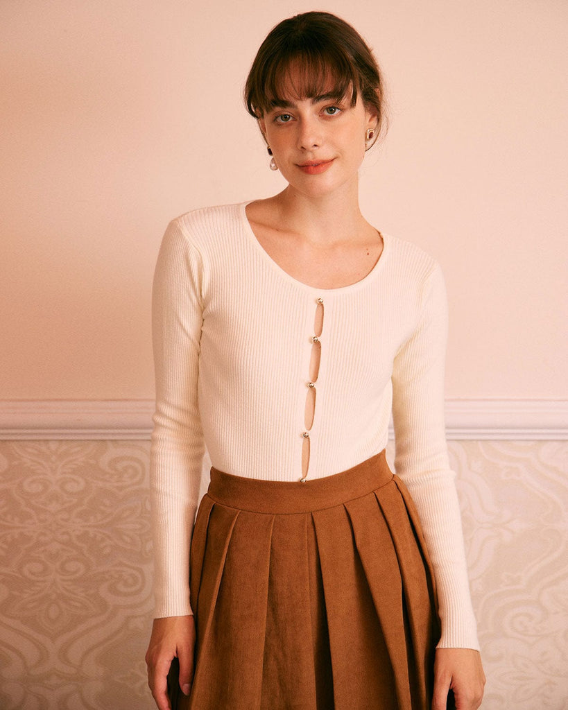 The Apricot Cut Out Knit Top Tops - RIHOAS
