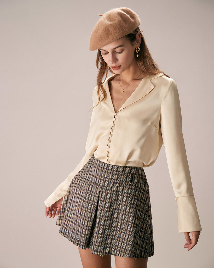 The Apricot Flare Sleeve Button Shirt Tops - RIHOAS
