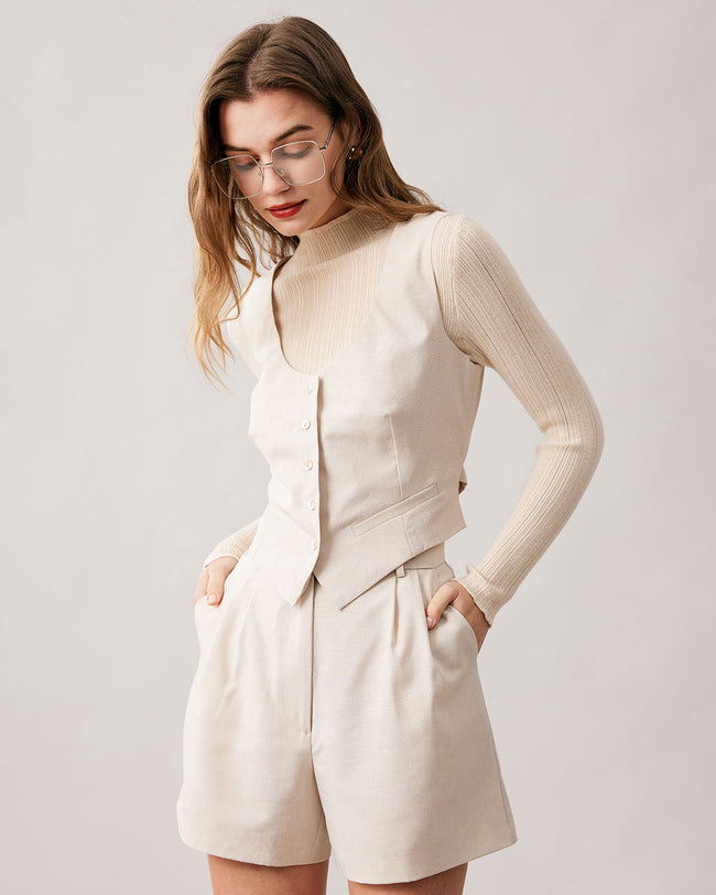 The Apricot High Waisted Wide Leg Shorts Women s Short High Waist Workwear Pants Apricot Bottoms RIHOAS