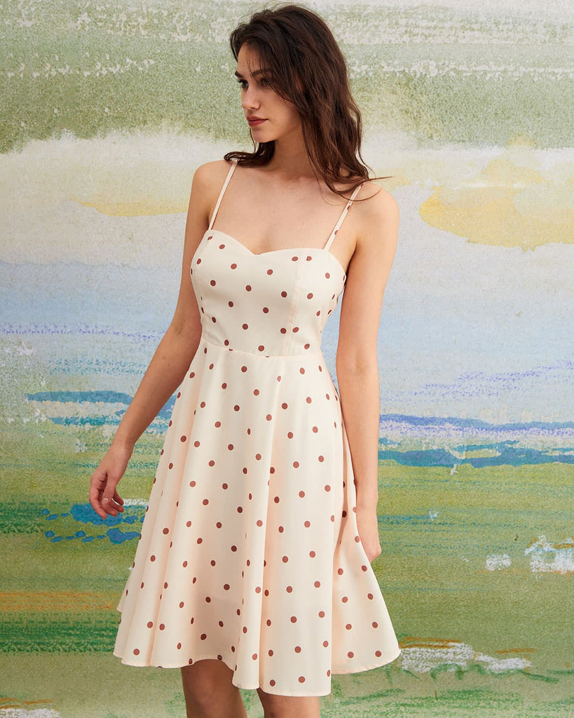 The Apricot Polka Dot Pleated Mini Dress Dresses - RIHOAS