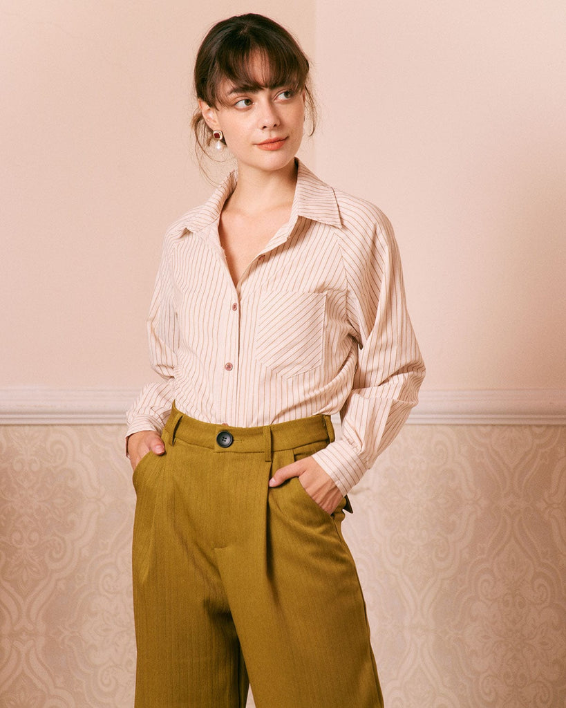 The Apricot Striped Button Shirt Apricot Tops - RIHOAS