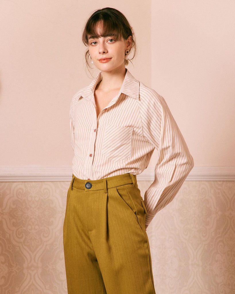 The Apricot Striped Button Shirt Tops - RIHOAS