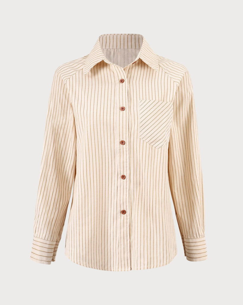 The Apricot Striped Button Shirt Tops - RIHOAS