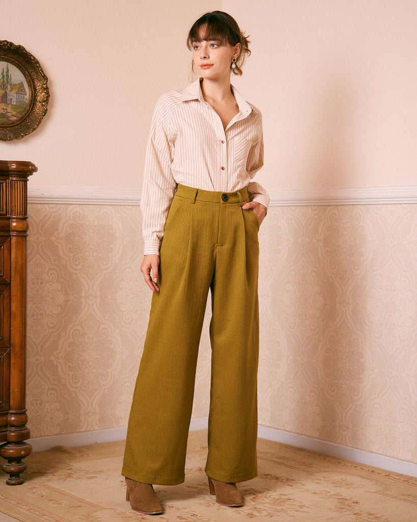 The Apricot Striped Button Shirt Tops - RIHOAS