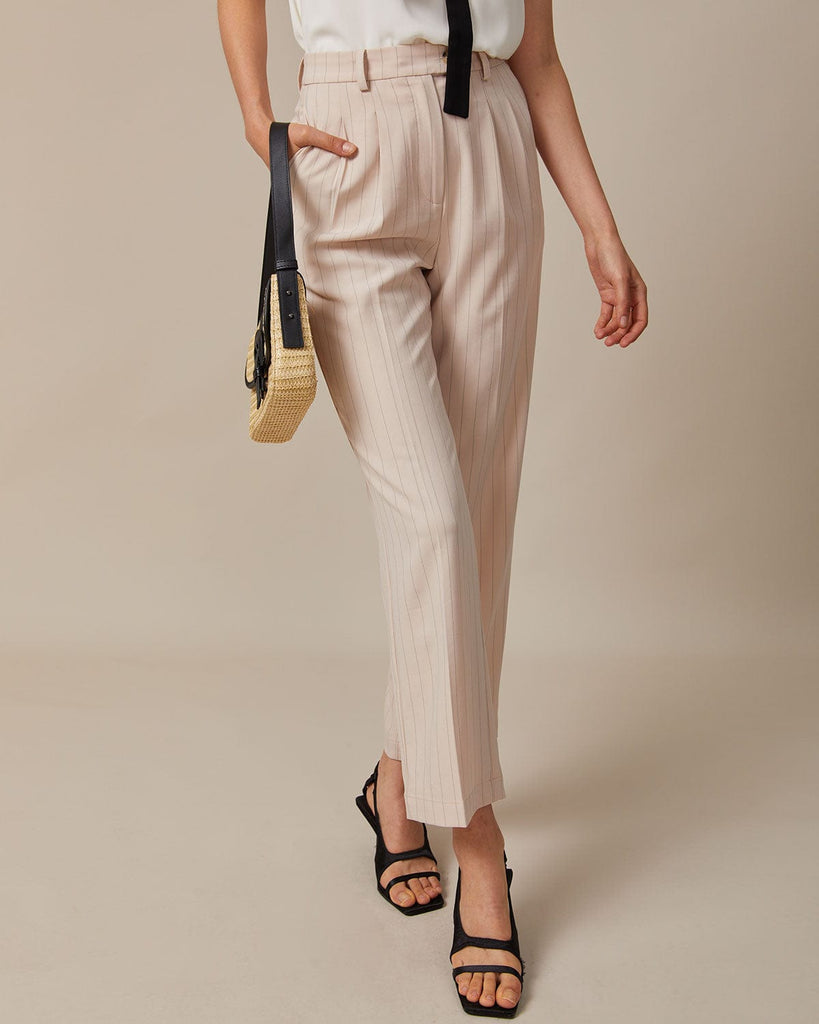 The Apricot Striped Pleated Pants Apricot Bottoms - RIHOAS