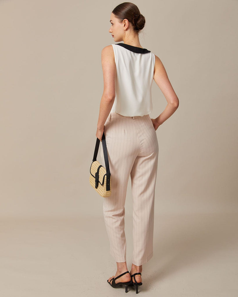 The Apricot Striped Pleated Pants Bottoms - RIHOAS