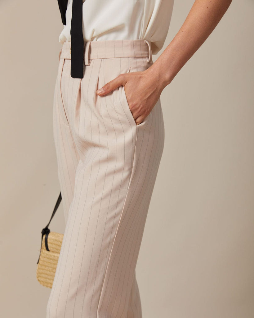 The Apricot Striped Pleated Pants Bottoms - RIHOAS