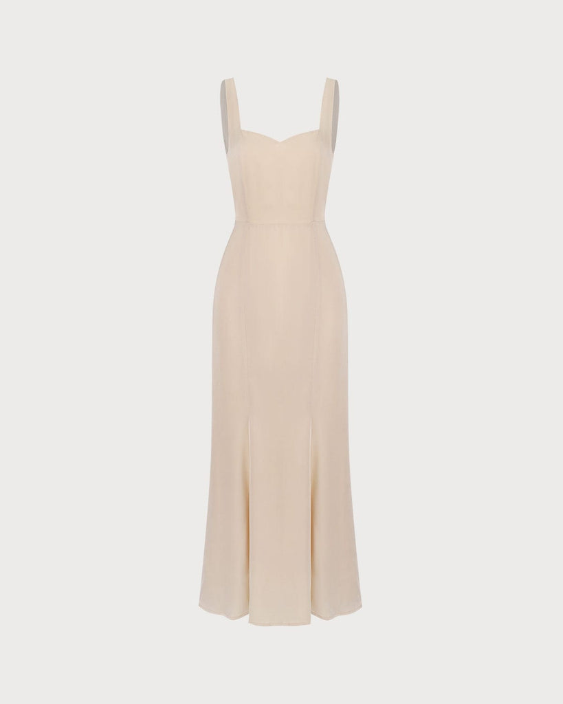 The Apricot Sweetheart Neck Satin Maxi Dress Apricot Dresses - RIHOAS