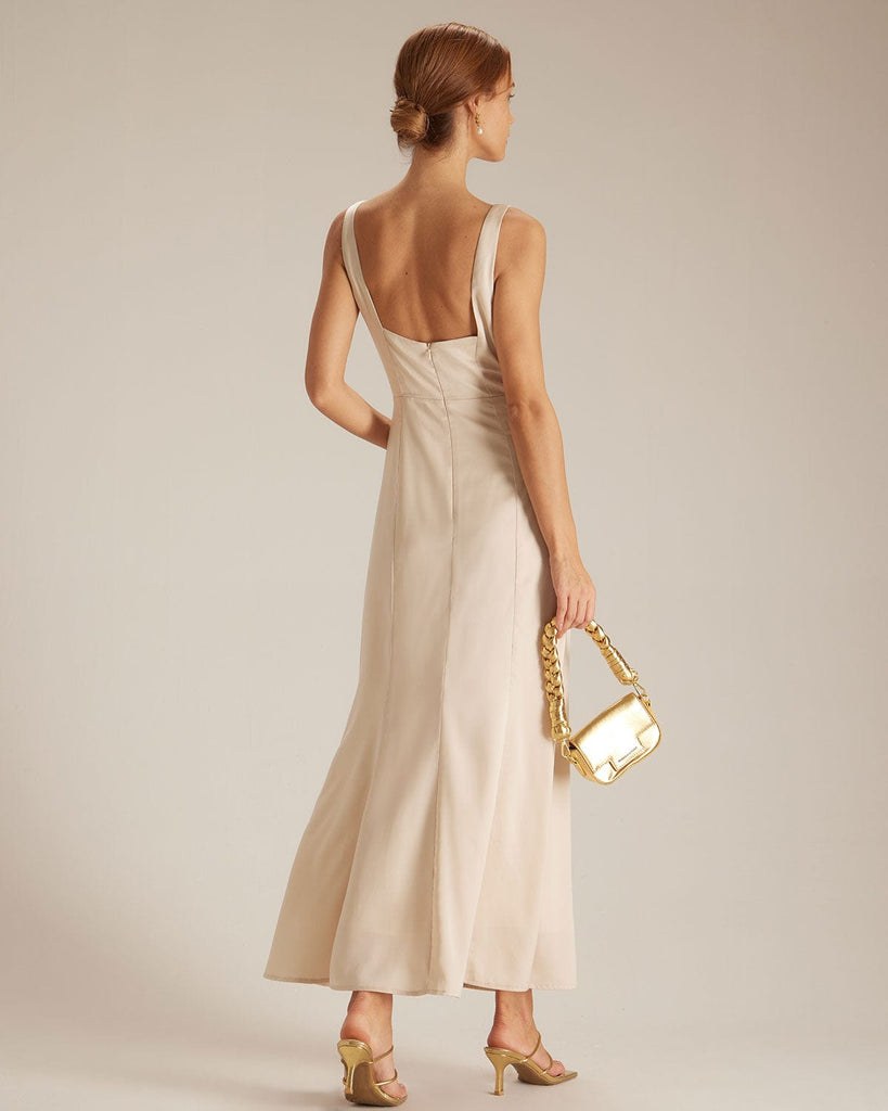 The Apricot Sweetheart Neck Satin Maxi Dress Dresses - RIHOAS