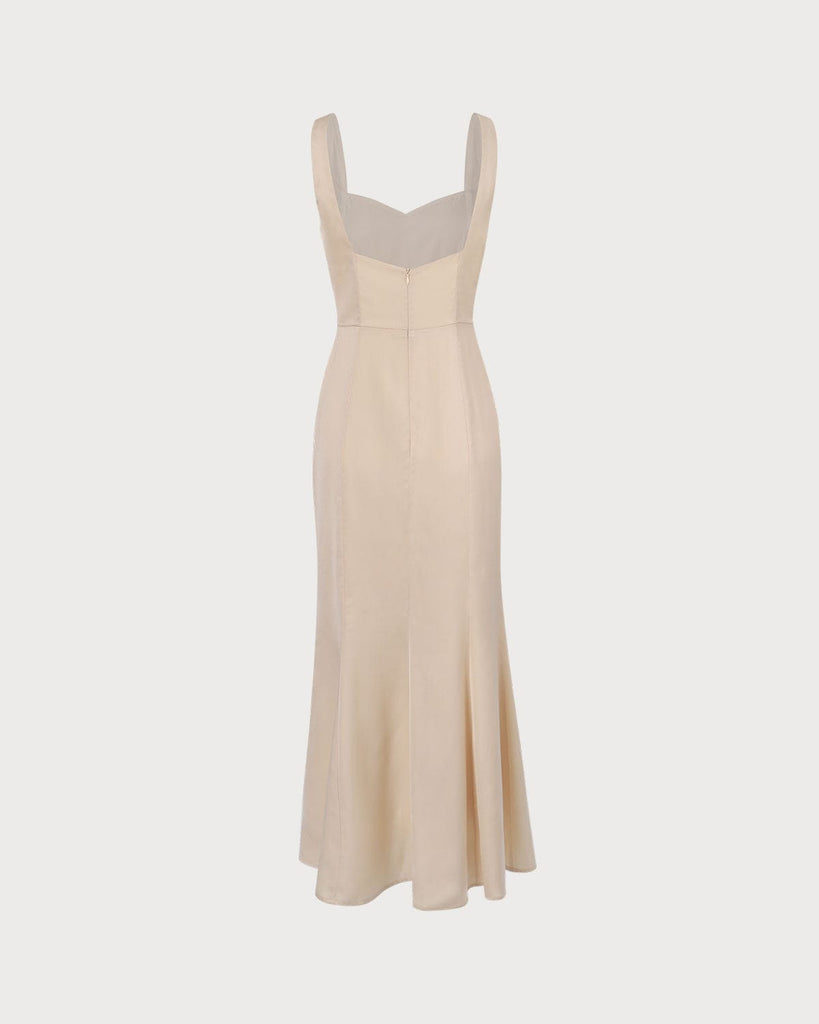 The Apricot Sweetheart Neck Satin Maxi Dress Dresses - RIHOAS
