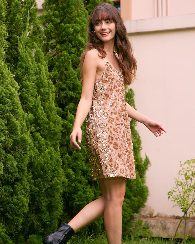 The Apricot V-Neck Sparkly Dress Dresses - RIHOAS