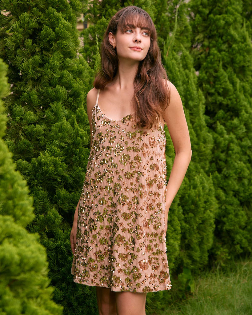 The Apricot V-Neck Sparkly Dress Dresses - RIHOAS