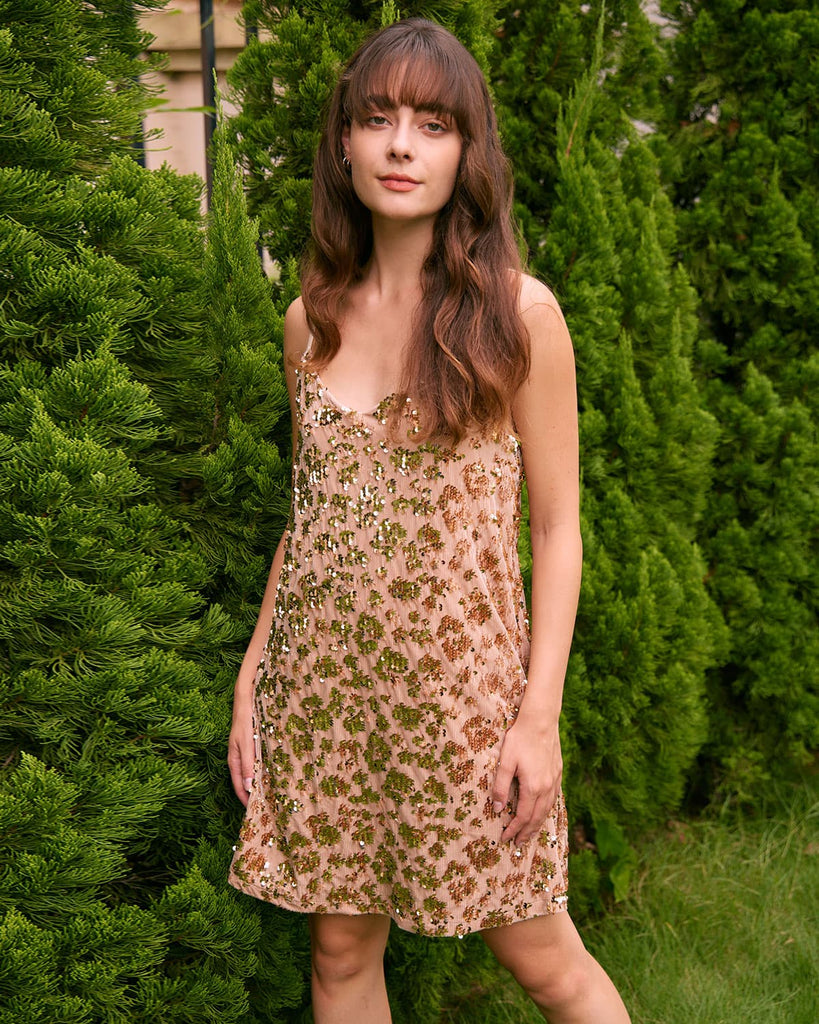 The Apricot V-Neck Sparkly Dress Dresses - RIHOAS