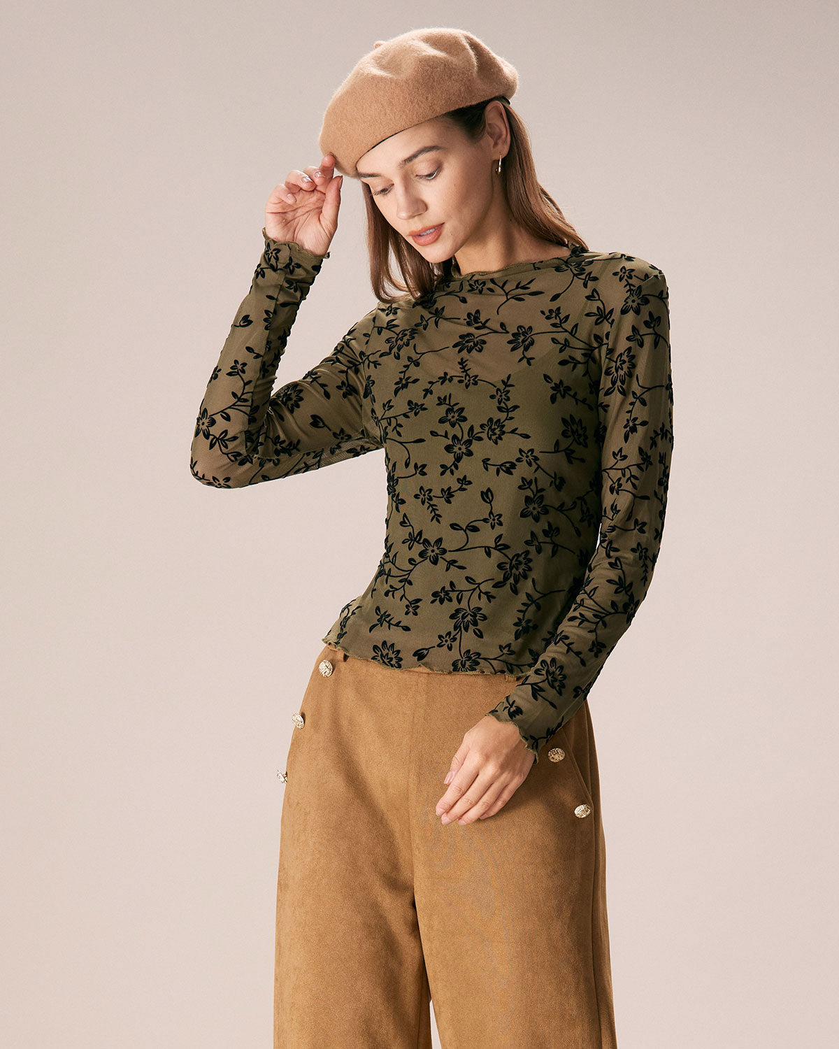 The Army Green Mesh Floral Blouse & Cami Top & Reviews Army Green