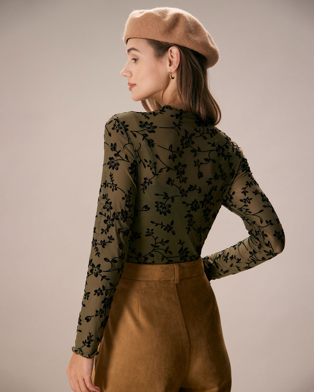 The Army Green Mesh Floral Blouse & Cami Top & Reviews Army Green
