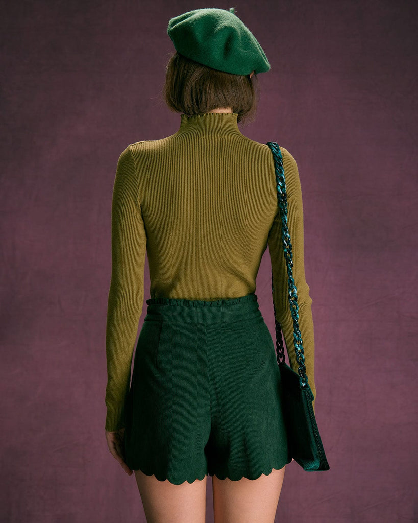 The Army Green Mock Neck Cutout Knit Top Tops - RIHOAS