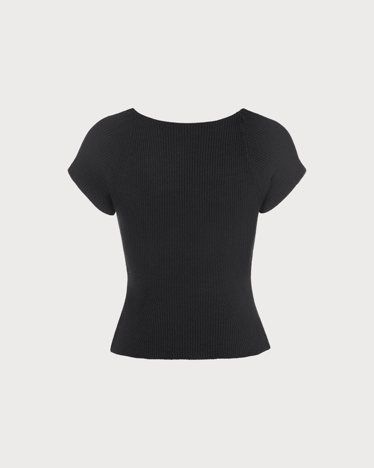 Rib-Knit Square Neck Top - Short Sleeves - Black – Urban Chic