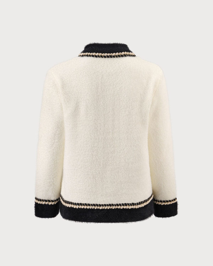 The Beige Colorblock Button Cardigan Tops - RIHOAS